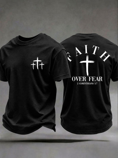 Männer "Faith Over Fear" bedrucktes lässiges T-Shirt