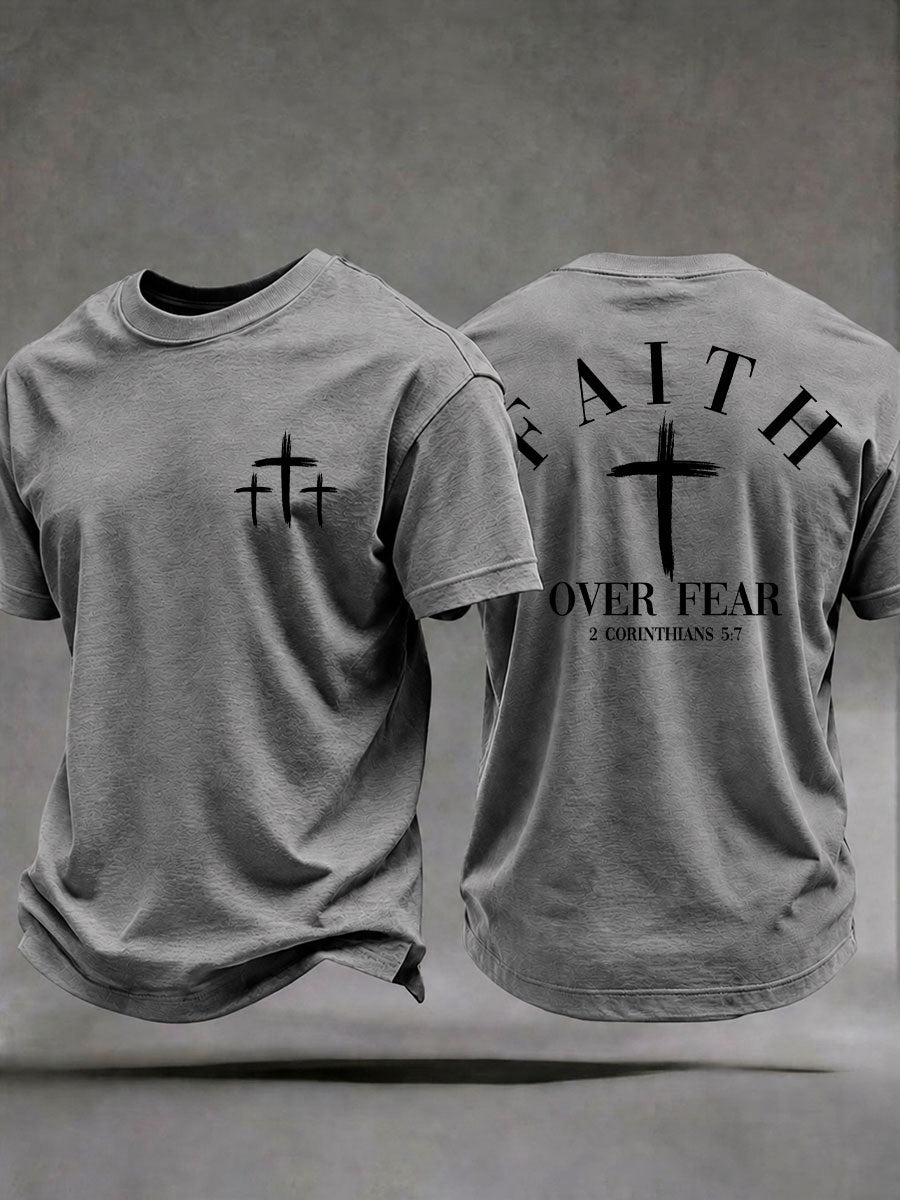 Männer "Faith Over Fear" bedrucktes lässiges T-Shirt