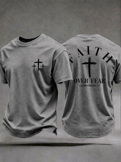 Männer "Faith Over Fear" bedrucktes lässiges T-Shirt