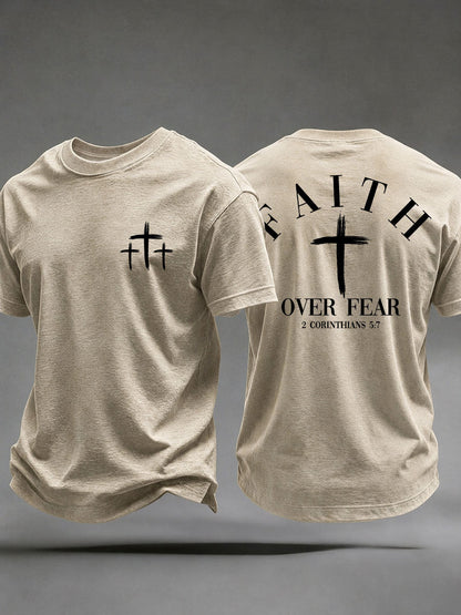 Männer "Faith Over Fear" bedrucktes lässiges T-Shirt