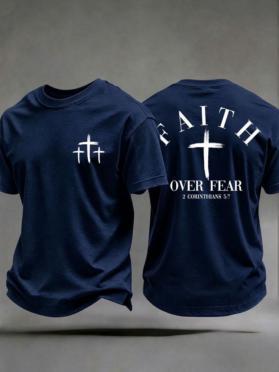 Männer "Faith Over Fear" bedrucktes lässiges T-Shirt