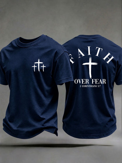 Männer "Faith Over Fear" bedrucktes lässiges T-Shirt