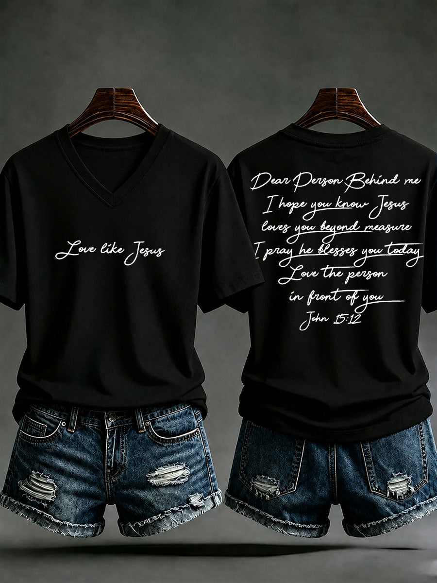 Damen‑Freizeit‑T‑Shirt mit Aufdruck „Love like Jesus“