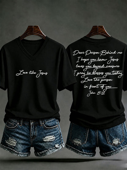 Damen‑Freizeit‑T‑Shirt mit Aufdruck „Love like Jesus“