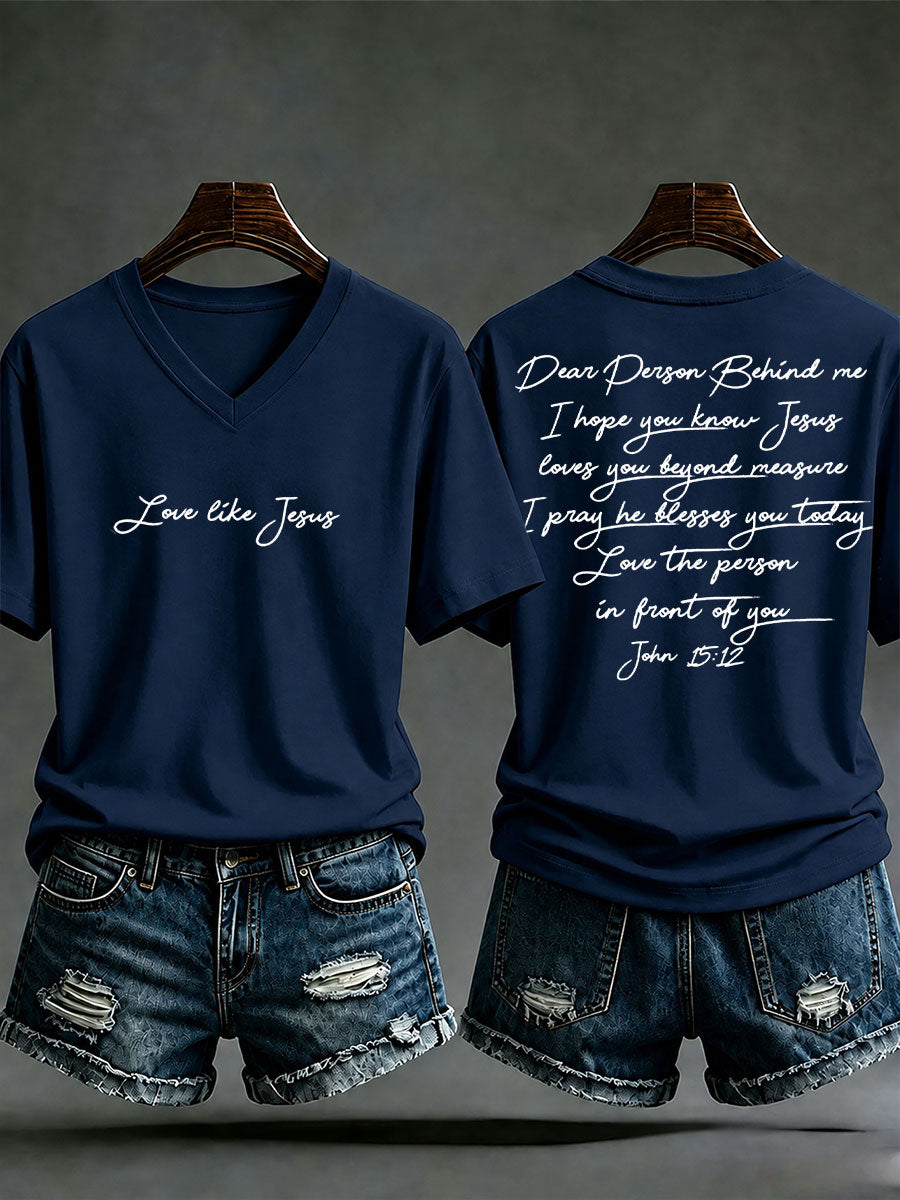 Damen‑Freizeit‑T‑Shirt mit Aufdruck „Love like Jesus“