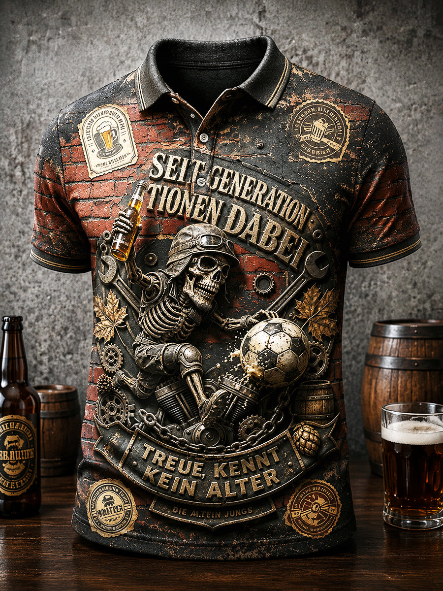 Herren Retro Deutsches Bier Fußball Slogan Print Polo Shirt