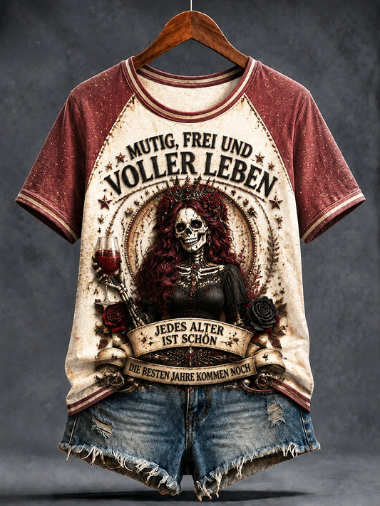 Frauen Deutsches 'Female Power' Patchwork Print Casual T-Shirt