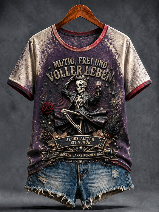 Frauen Deutsch Feminist Patchwork Print Casual T-Shirt