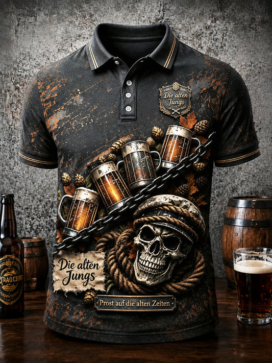 Herren Schwarz Deutsches Bier Fußball Slogan Print Polo Shirt