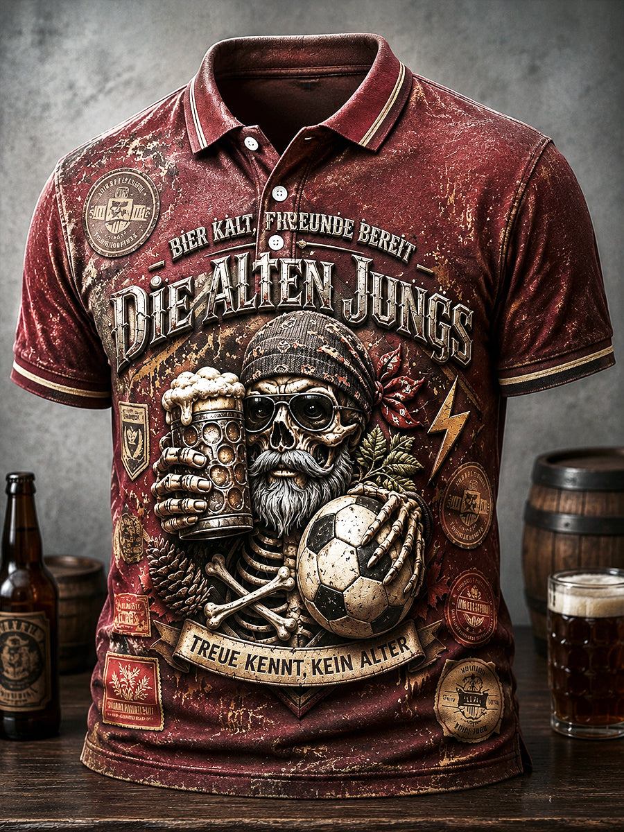 Herren Vintage Deutsches Bier Fußball Slogan Bedrucktes lässiges Polo-Shirt