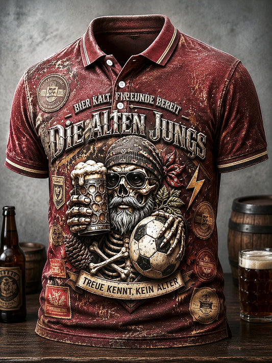 Herren Vintage Deutsches Bier Fußball Slogan Bedrucktes lässiges Polo-Shirt