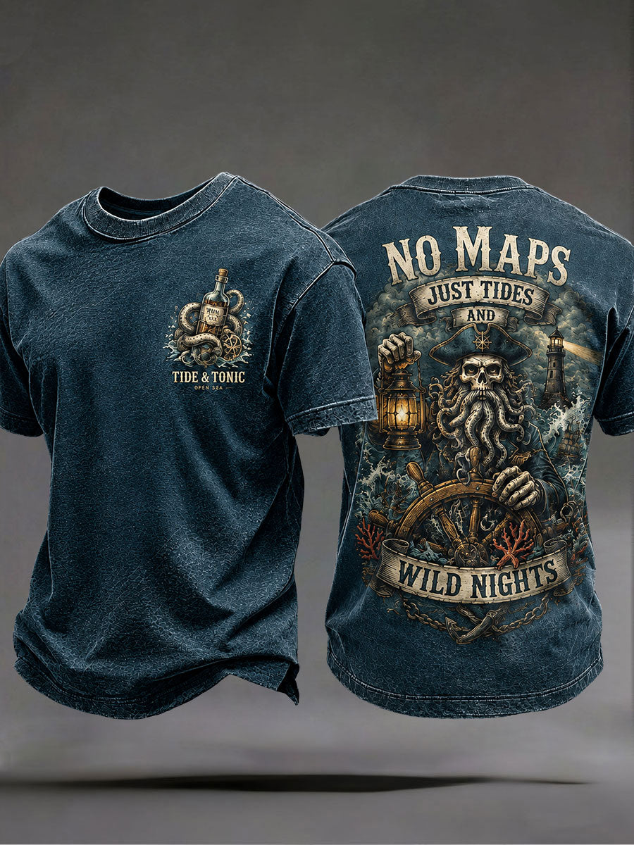 Herren-T-Shirts mit dem Aufdruck „No Maps Just Tides and Wild Nights“