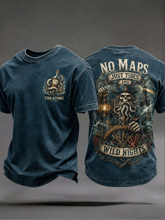 Herren-T-Shirts mit dem Aufdruck „No Maps Just Tides and Wild Nights“