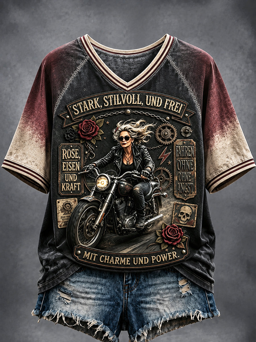 Damen-T-Shirt mit V-Ausschnitt, Damen-feminist isch, mit Farbdruck