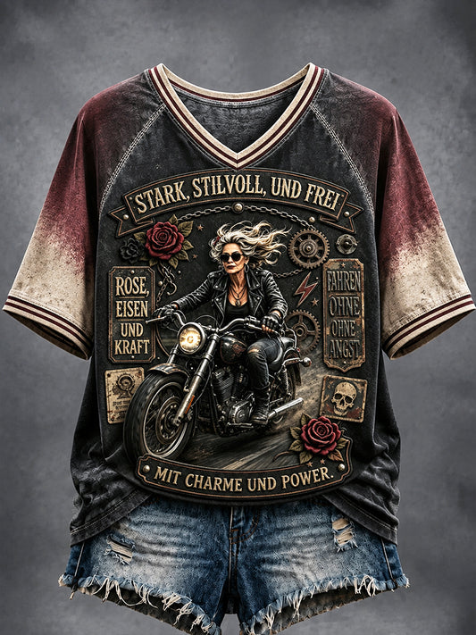 Damen-T-Shirt mit V-Ausschnitt, Damen-feminist isch, mit Farbdruck