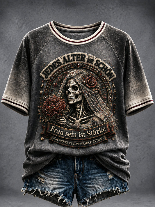 Frauen dunkelgraues deutsches feminist isches Farbdruck-lässiges T-Shirt