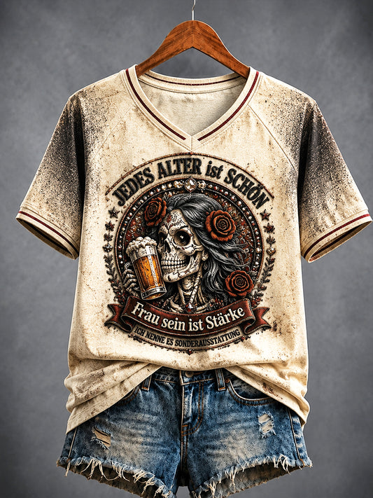Damen Retro deutsche feminist isches T-Shirt mit lässiger V-Ausschnitt