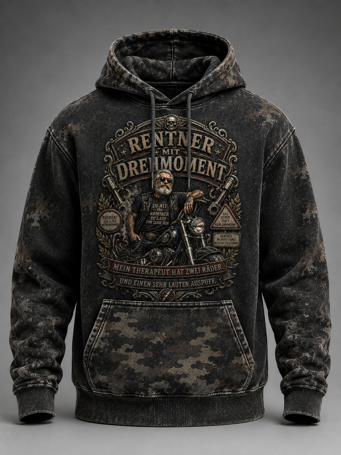 Herren-Hoodie mit witzigem Slogan, übergroß, tief angesetzte Schultern und Taschen