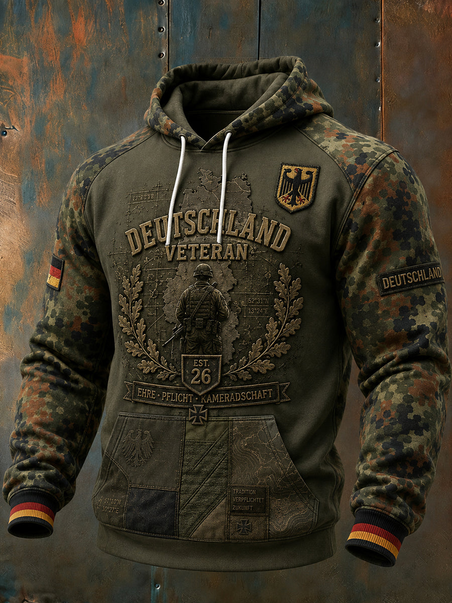 Herren-Kapuzenpullover mit Camouflage-Print und langen Ärmeln zum Gedenken an die Veteranen