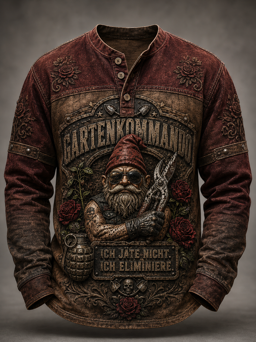 Lässiges T-Shirt für Herren mit humorvollem Spruch und Knöpfen