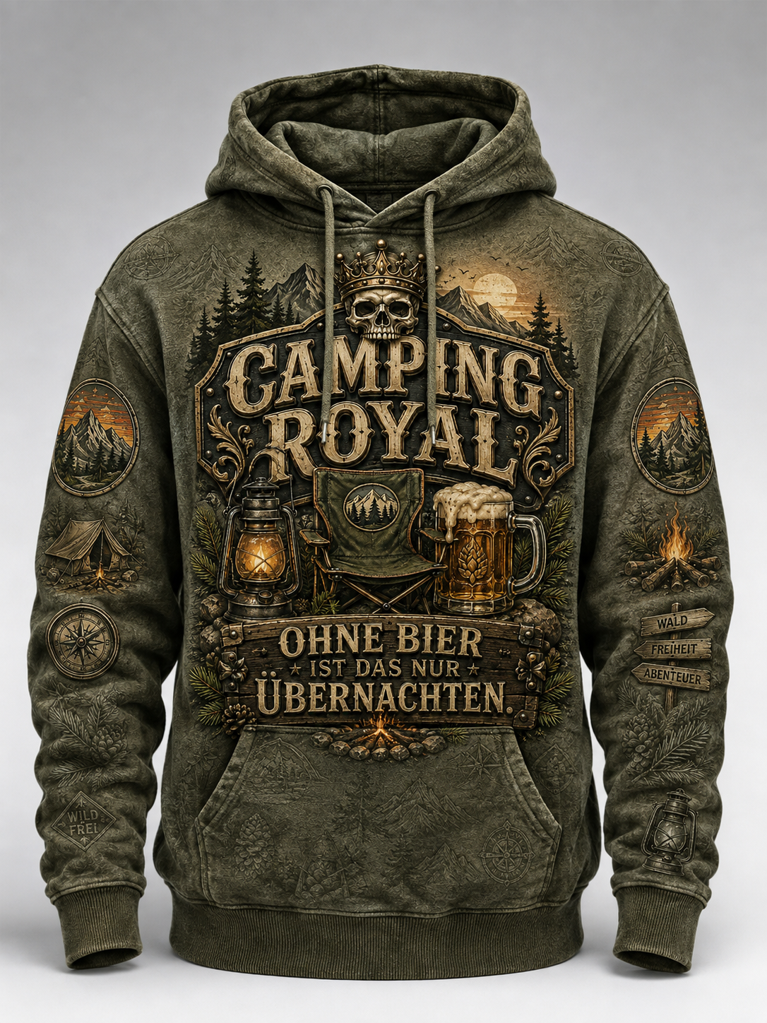 Herren-Hoodie mit witzigem Slogan, übergroß, tief angesetzte Schultern und Taschen