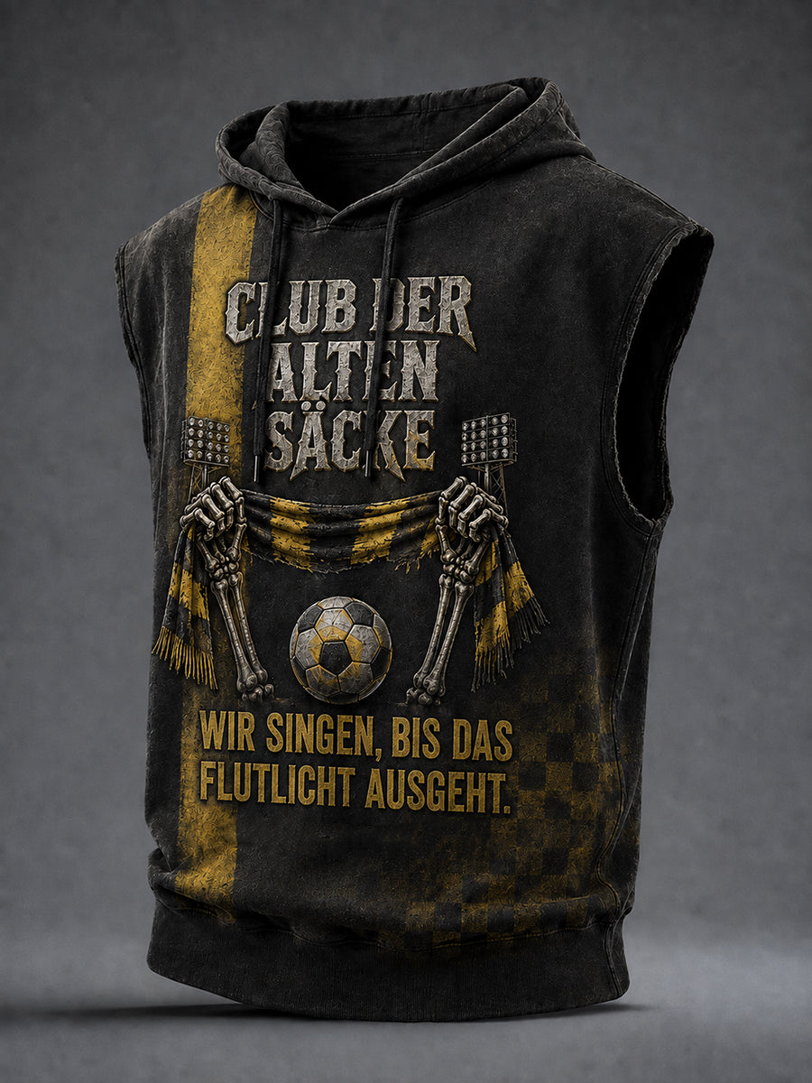 Lustiges ärmelloses Kapuzensweatshirt für Herren mit Fußballfan-Print