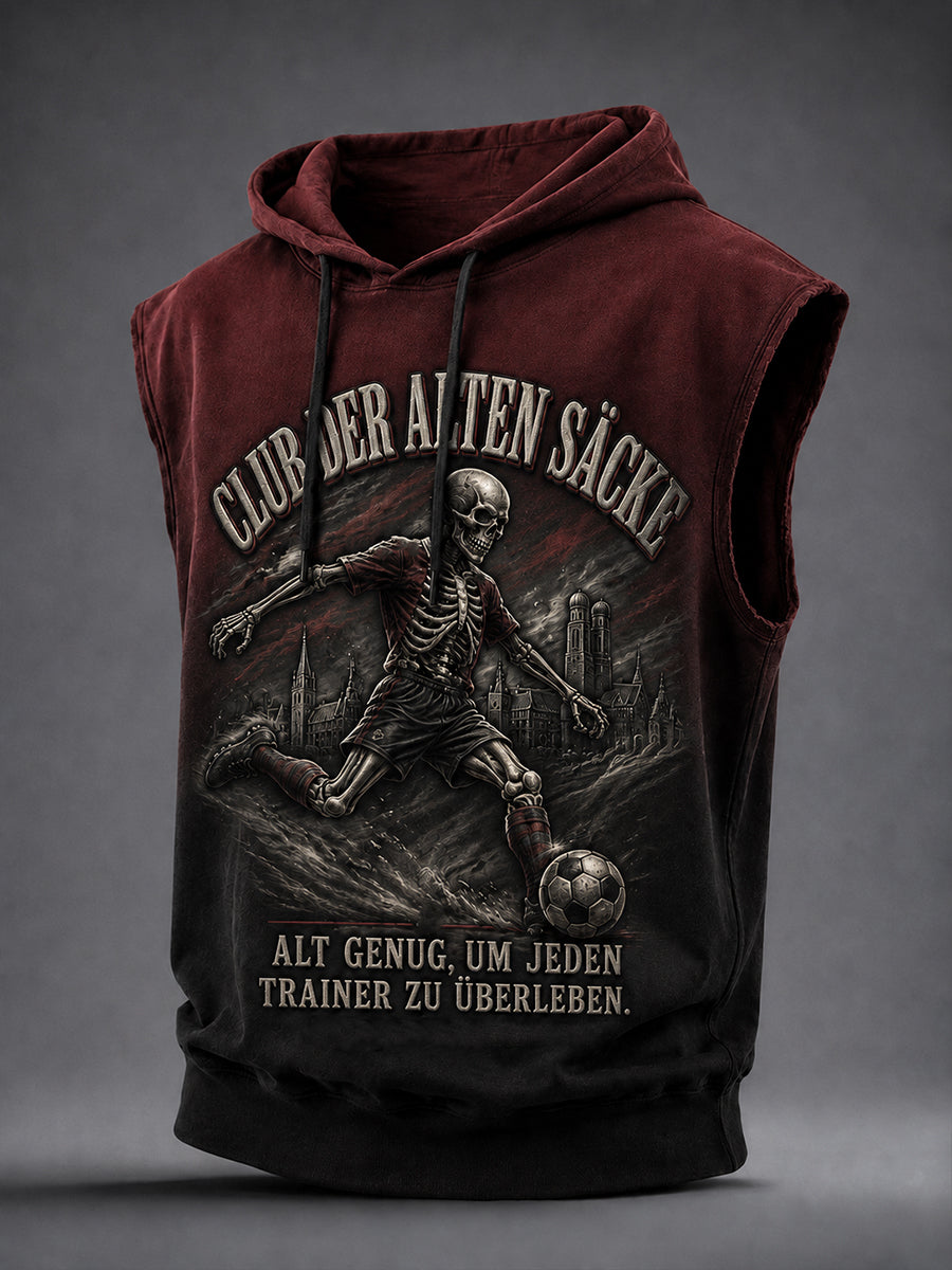 Lustiges ärmelloses Kapuzensweatshirt für Herren mit Fußballfan-Print