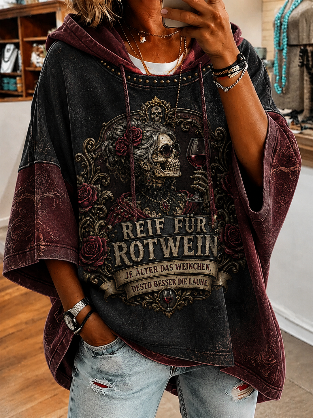 Frauen-Hoodie mit humorvollem Spruch und kurzen Ärmeln