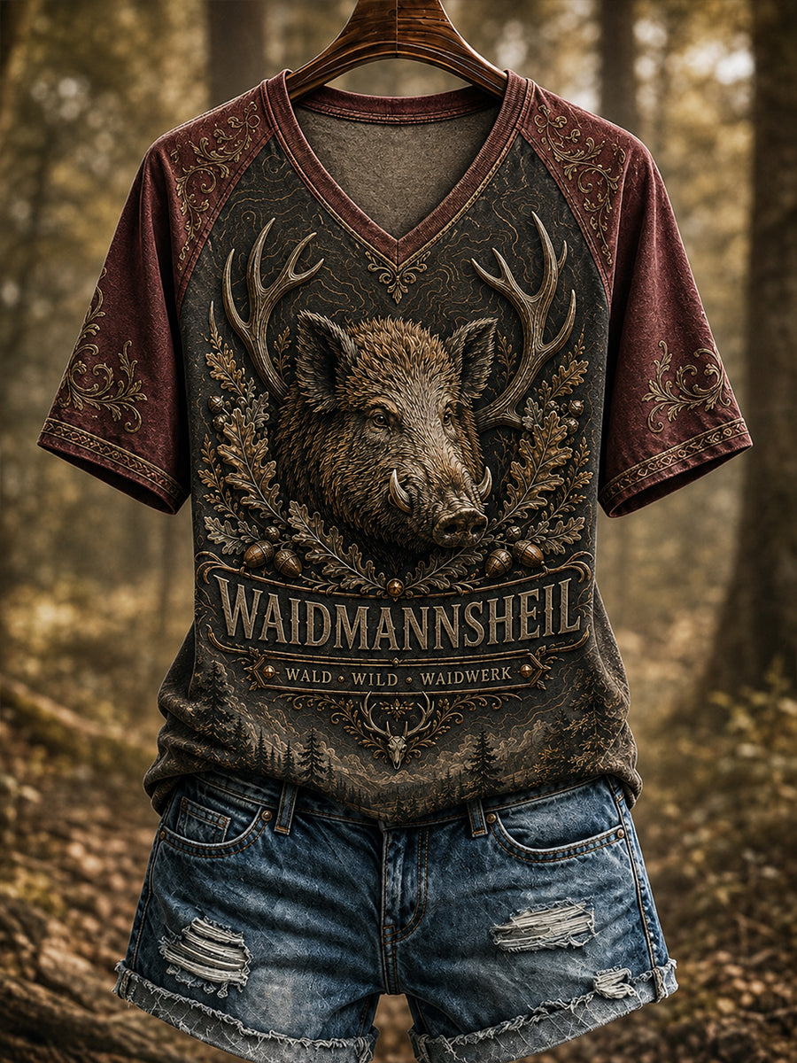 Damen-T-Shirt mit Rundhalsausschnitt und kurzen Ärmeln zur deutschen Jagdsaison