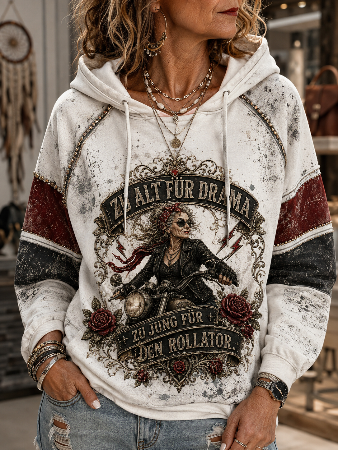 Frauen-Hoodie mit humorvollem Spruch und kurzen Ärmeln