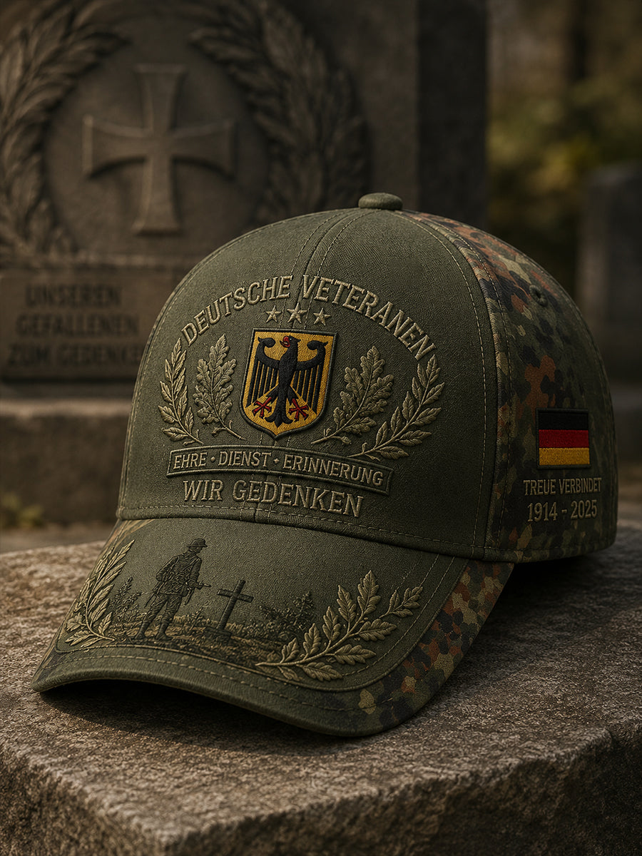 Herrenmütze im Vintage-Stil mit Tarnmuster und Veteranen-Gedenkprints
