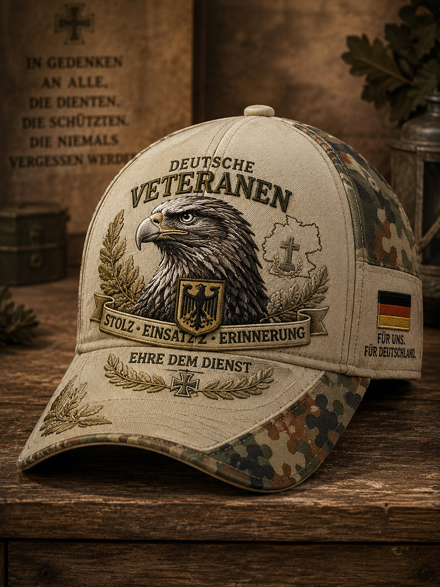 Herrenmütze im Vintage-Stil mit Tarnmuster und Veteranen-Gedenkprints
