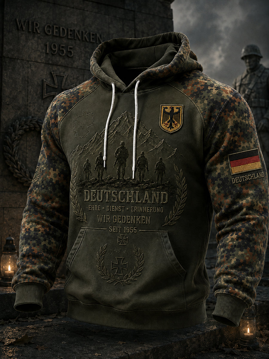 Herren-Vintage-Kapuzenpullover im militärischen Camouflage-Style mit Langarm