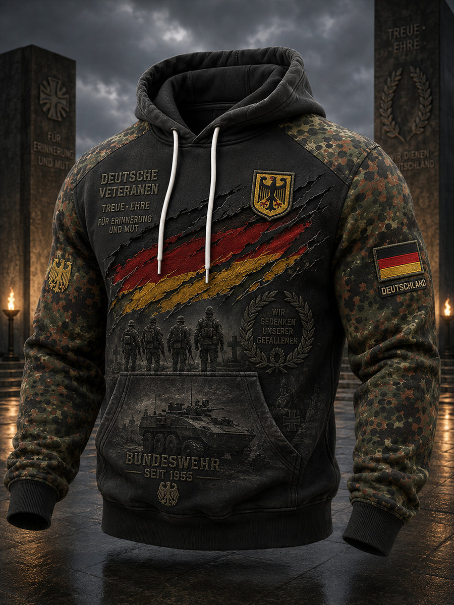 Herren-Vintage-Kapuzenpullover im militärischen Camouflage-Style mit Langarm