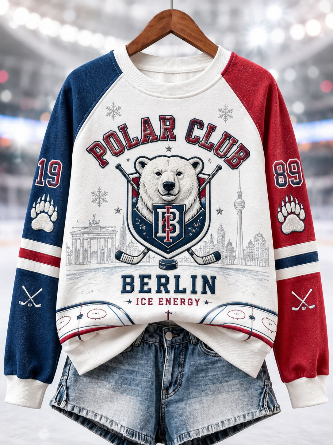 Damen-Eisbären-Berlin-Raglanärmel-Sweatshirt