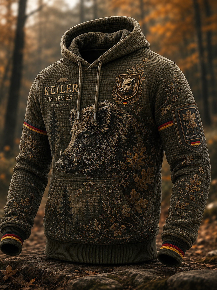 Herren-Kapuzenpullover im Übergrößen-Design mit abfallender Schulter und Taschen – deutsche Jagdsaison