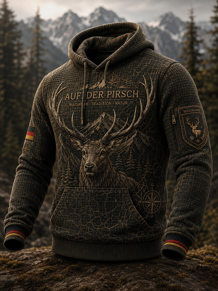 Herren-Kapuzenpullover im Übergrößen-Design mit abfallender Schulter und Taschen – deutsche Jagdsaison
