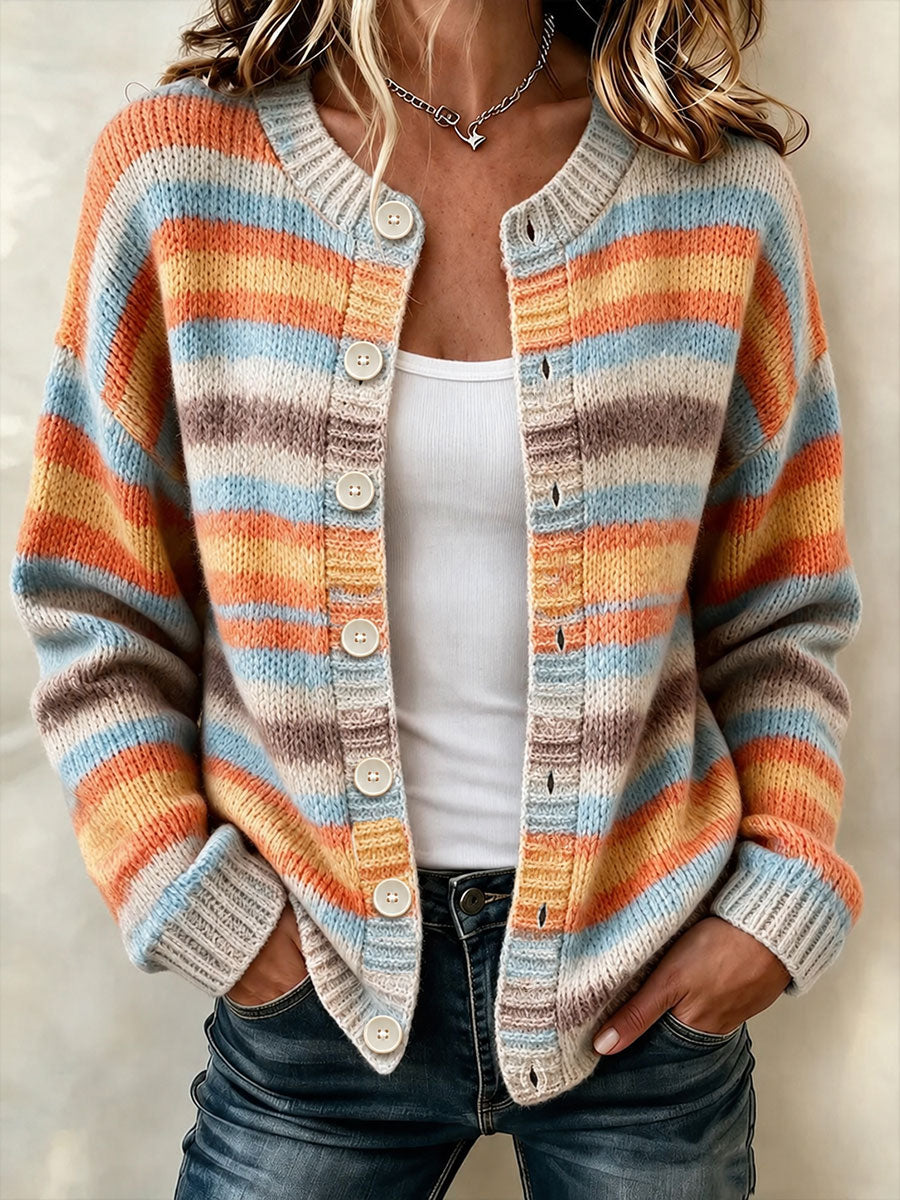 Damen-Herbst-Strickjacke mit Kunstprint, lässig