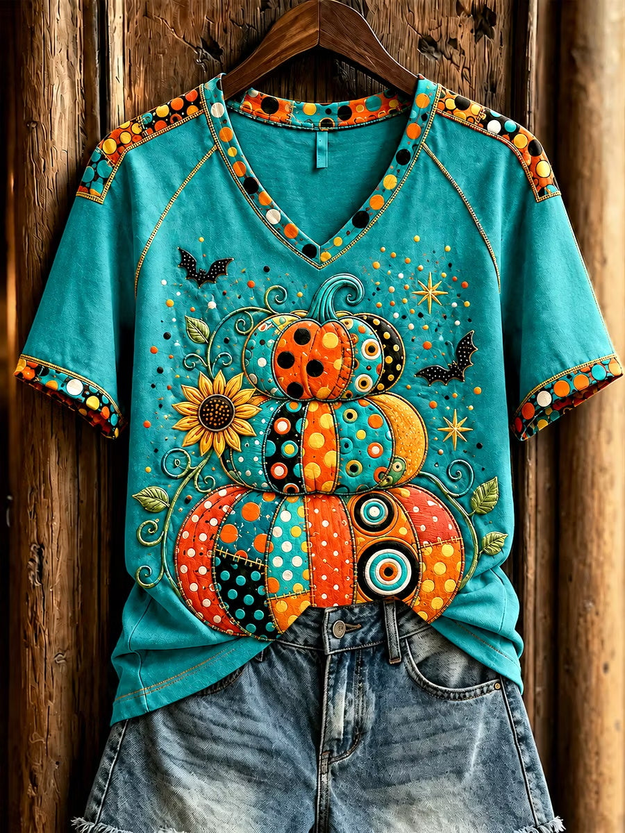 Damen-Halloween-Kürbis-T-Shirt mit kurzen Ärmeln