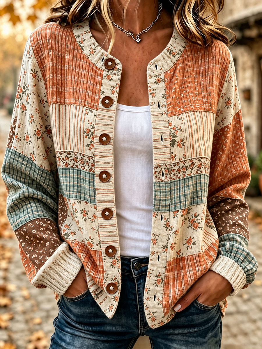 Damen-Strickjacke im Herbststil mit Karomuster und lässigem Schnitt