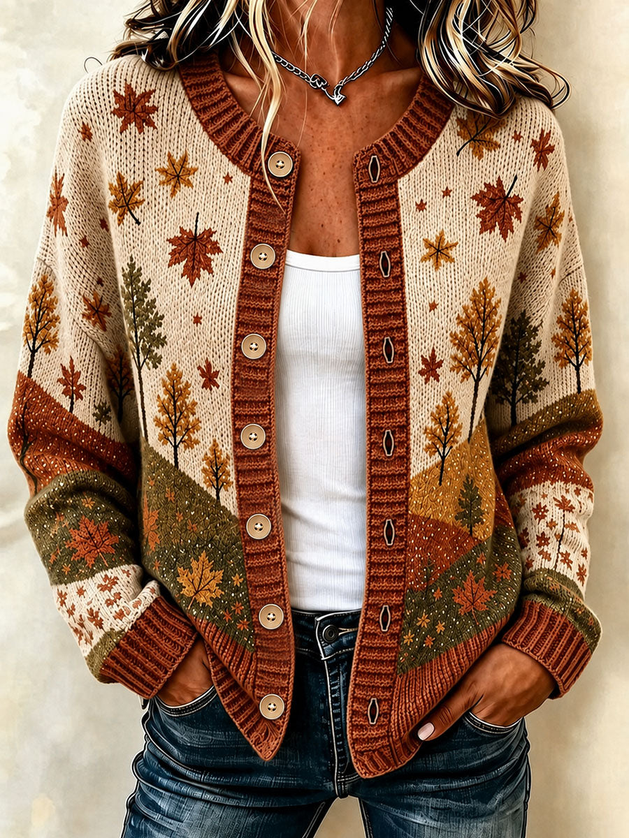 Damen-Strickjacke im Herbststil mit Karomuster und lässigem Schnitt