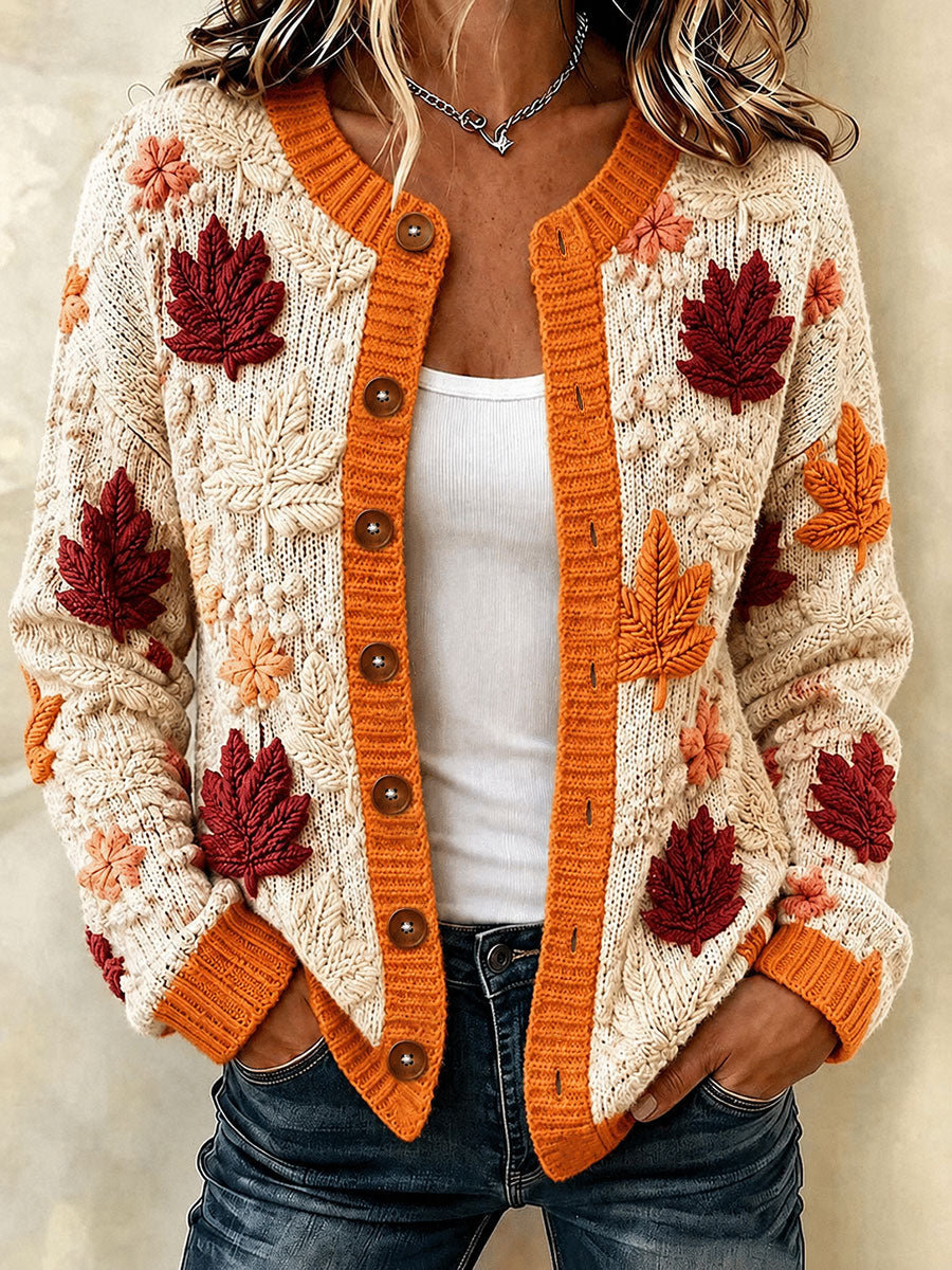 Damen-Herbst-Strickjacke mit Kunstprint, lässig