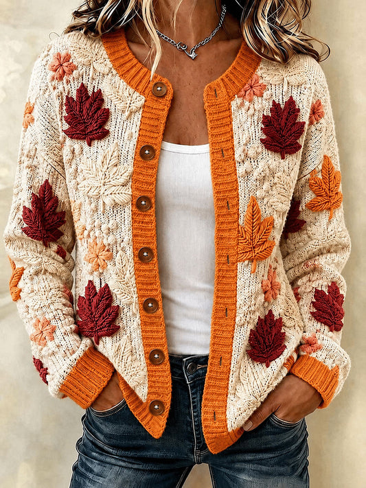 Damen-Herbst-Strickjacke mit Kunstprint, lässig