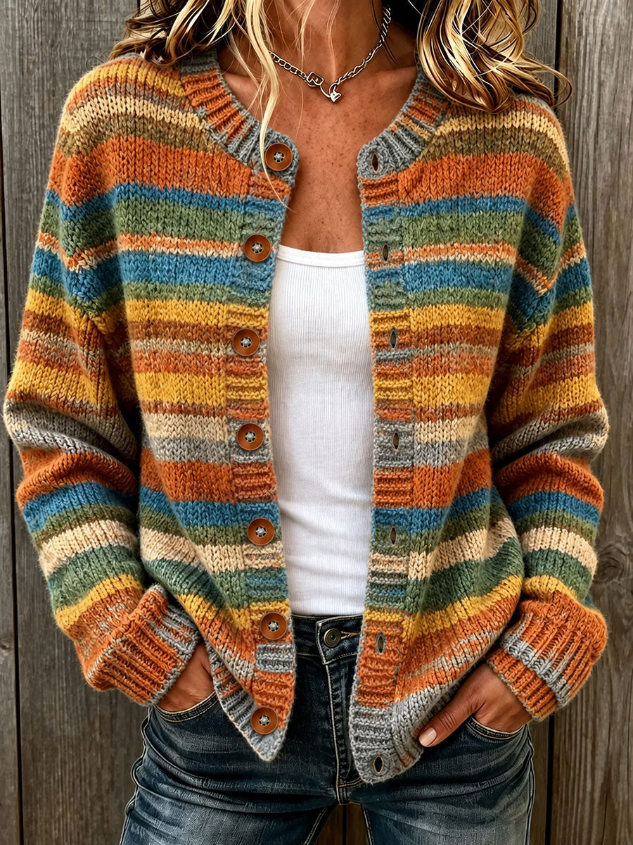 Damen-Herbst-Strickjacke mit Kunstprint, lässig