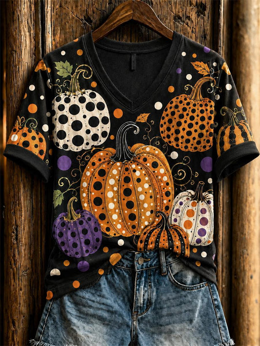 Damen-Halloween-Kürbis-T-Shirt mit kurzen Ärmeln
