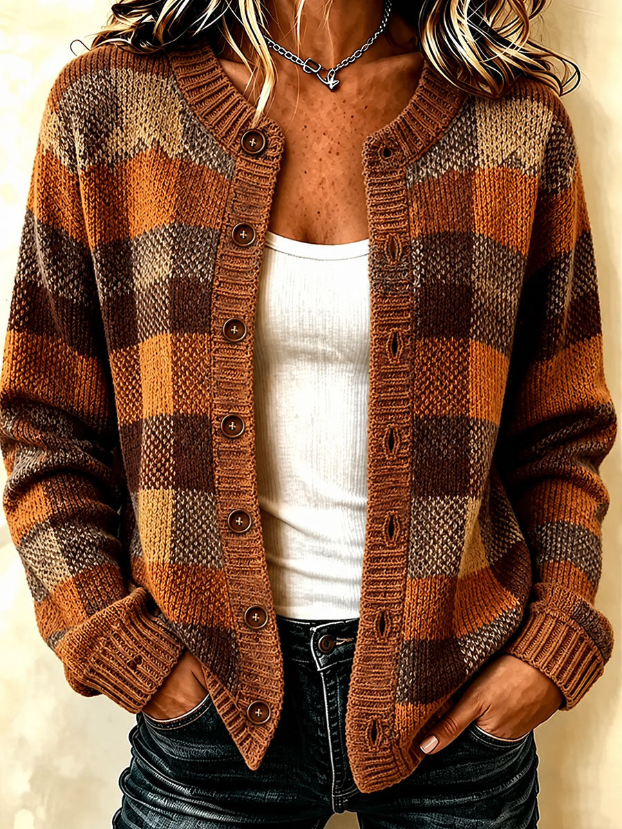 Damen-Herbst-Strickjacke mit Kunstprint, lässig