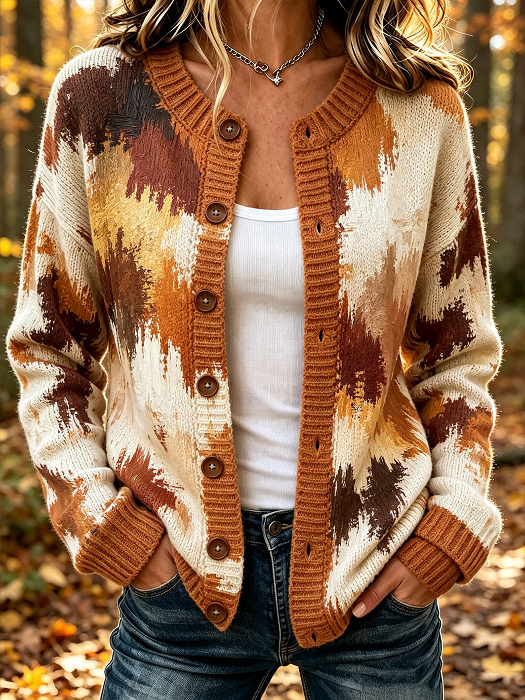 Damen Herbst farblich passende Freizeit Strickjacke im Stil