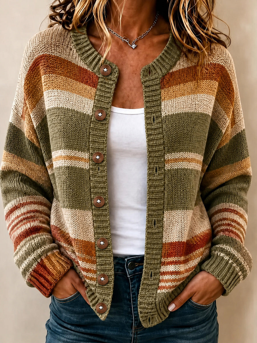 Damen-Herbst-Strickjacke mit Kunstprint, lässig