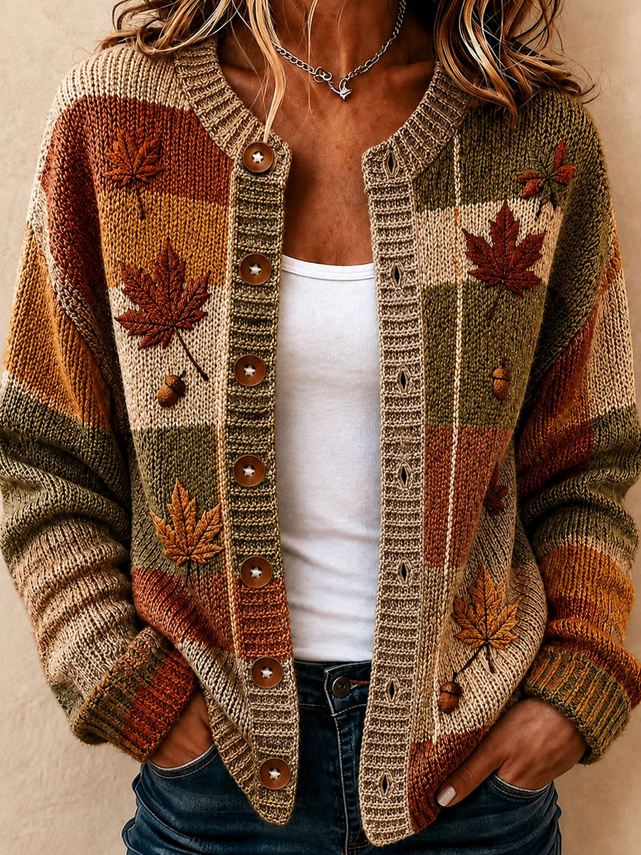 Damen-Strickjacke im Herbststil mit Karomuster und lässigem Schnitt