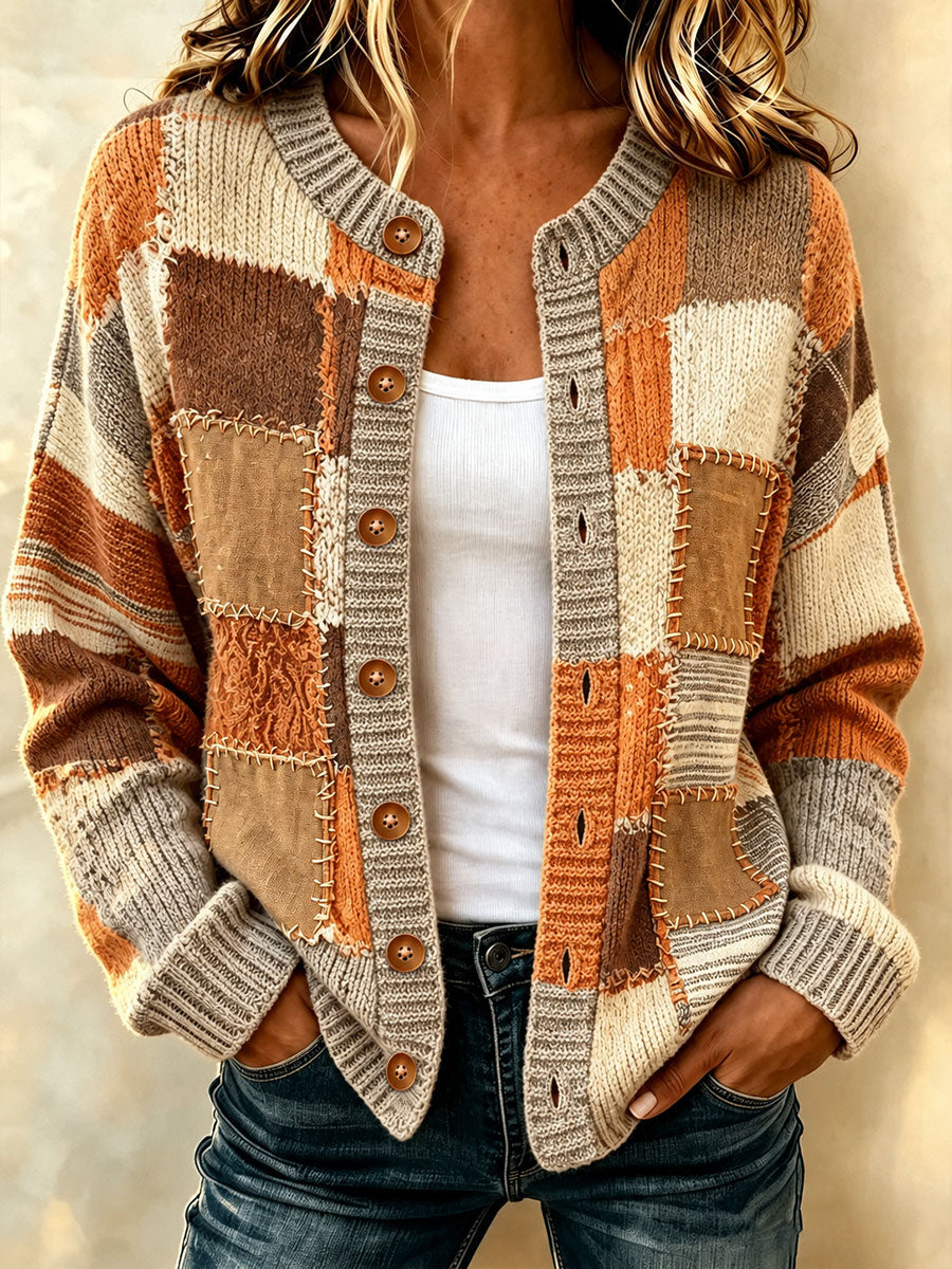 Damen-Plaid-Kunstdruck-Lässiger Cardigan
